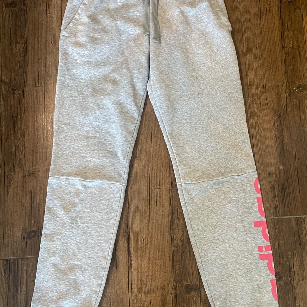 Adidas Kids Gray Joggers with Pink Logo - Picture 2 of 8